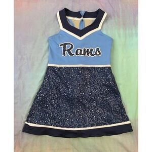 Y2K Varsity Spirit Cheerleader Dress Sequin Competition Rams Blue Teen Sz YL AXS